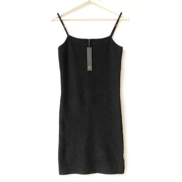 NWT House of Harlow Ribbed Knit Bodycon Dress XS Black Adjustable Straps Heavywt - Picture 1 of 12